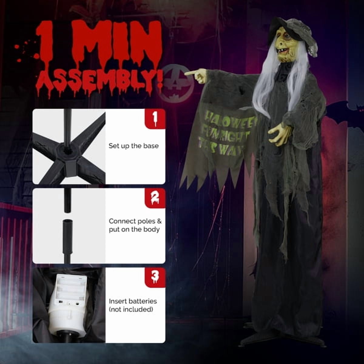 6FT Halloween Standing Decoration - Sensor-Activated (LED Eyes/Sounds/Swaying), Weather-Resistant Synthetic Fiber for Yard/Garden
