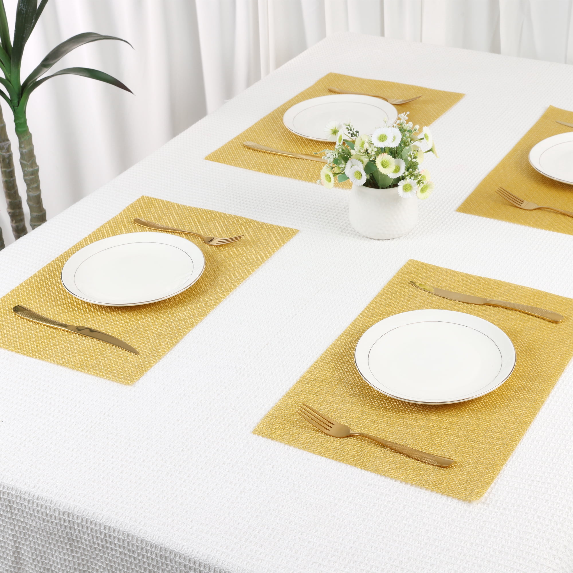 Unique Bargains Placemats Set of 6 Washable Placemats for Dining Table Decor Gold