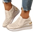 thumbnail image 1 of Chaussures de Marche à Enfiler à Plateforme Compensée pour Femmes, Respirantes, Cœur Ajouré, en Cuir, Mocassins Décontractés d'Automne, Espadrilles, 1 of 6