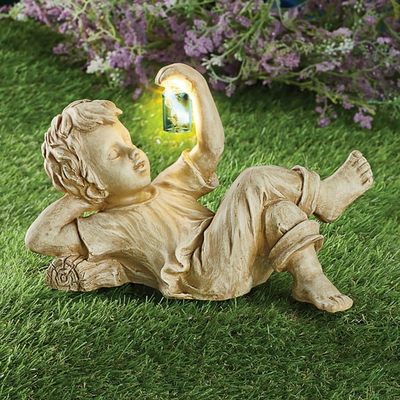 ViYW A Kid with Solar Fireflies Garden Statue-Garden Decoration