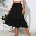 thumbnail image 3 of Efsteb Summer Skirts for Women Elastic Waist Drawstring Pleated Skirt Fashion Comfy Casual Solid Color Skirts (Black,L), 3 of 7
