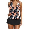 thumbnail image 5 of dazeni Women's Tankini Swimsuits with Skirt Two-Piece Tummy Control Bathing Suits Floral Print V-Neck Swim Blouse Sets Swimwear Hot Pink X-Large, 5 of 7