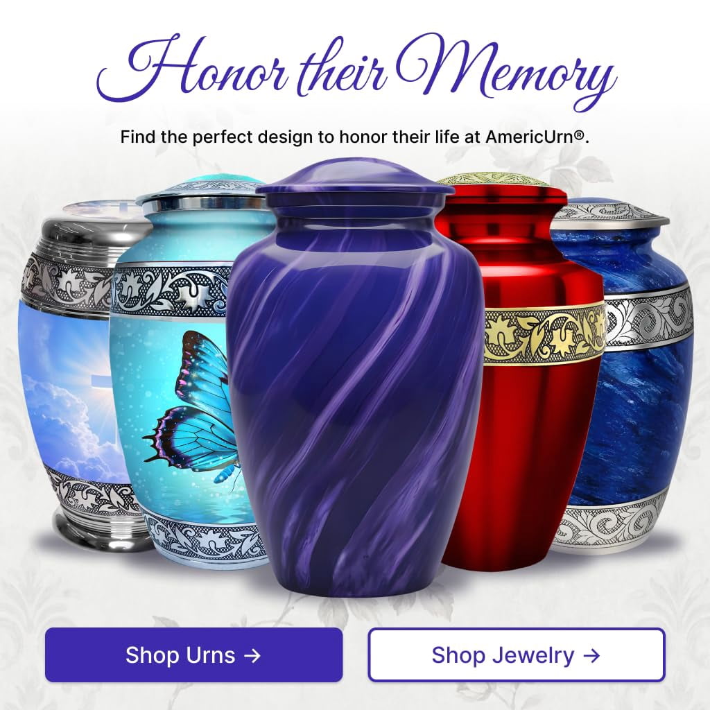 Set of 6 Purple Marble Cremation Urns for Human Ashes Includes 1 Large Urn with 4 Small Keepsakes & 1 Silver NecklaceUrn