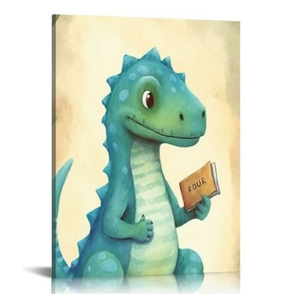 COMIO Canvas Wall Art Watercolor Dinosaur Room Decor for Boys Ready to Hang Kids Room Educational Gift Wall Decorations Framed Wall Art Gallery Wrapped  Canvas Art Print Set Stretched
