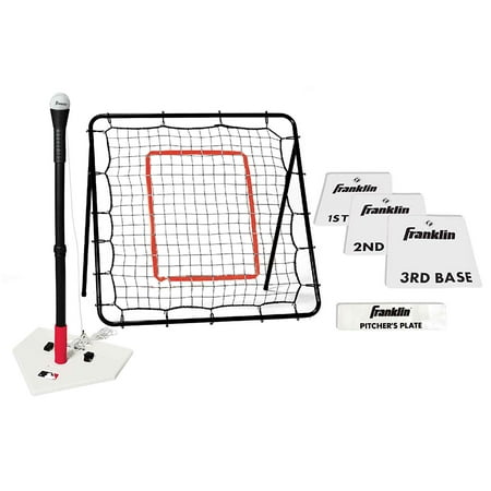 Franklin Sports MLB Baseball Youth Starter Set - Includes a 36 x 36 Inch Pitch Back Returner. Four Piece Base Set. and an Anti-Tip Batting
