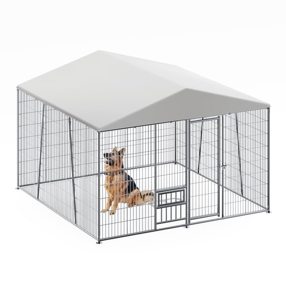 LiviNest Heavy Duty Dog Kennel 10x10 FT: Outdoor Weatherproof Pet Cage with Steel Frame & Waterproof Roof - Large Dog Enclosure for Backyard with Feeding Bowl & Secure Lock
