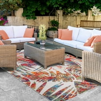 BNM Tropical Leaves Indoor/ Outdoor Area Rug, 4' x 6', Cream
