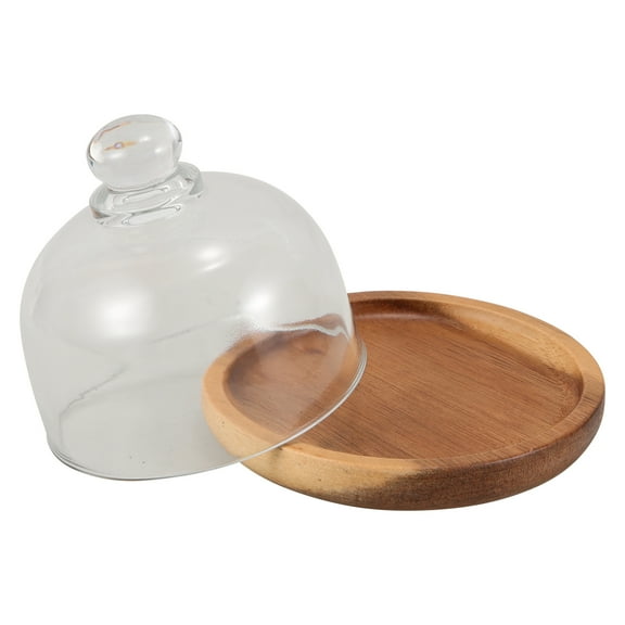 Dessert Display Plate Cake Stand Solid Wood Bread Pans Cupcake Decorative Tray Mini Wooden with Dome