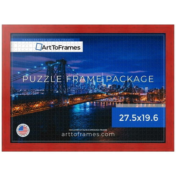 ArtToFrames 27.5x19.6 Inch - 70x50 CM Red Puzzle Frame for 1000 piece Puzzles.1.50 Inch Custom Wood Puzzle Frames, Red - Comes with Economy Acrylic