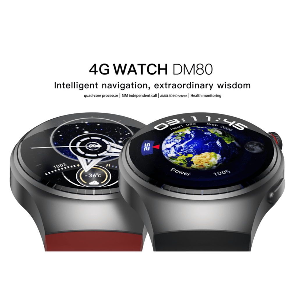 Rainbuvvy DM80 4G Smart Watch 1.43 Inch AMOLED Round Screen 2GB+16GB Beidou System + GPS WiFi Sleep Monitoring Fitness Tracker 950mAh Sports Outdoor Watch