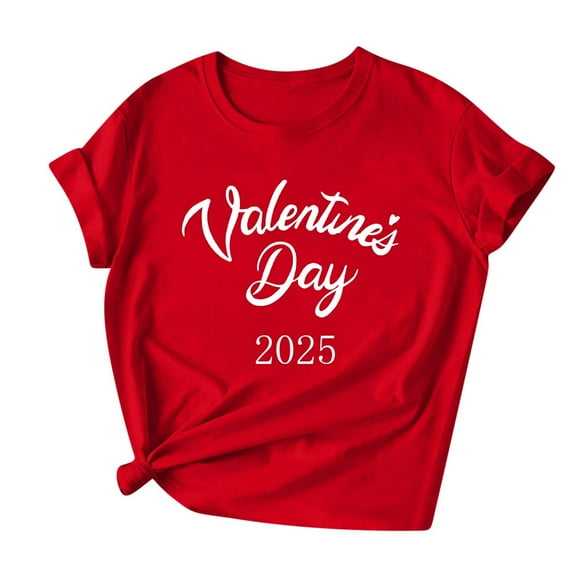 Penkiiy Womens Valentines Day Shirts Print Graphic Tees Cute Love Heart Shirts Casual Short Sleeve L Red