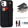 thumbnail image 6 of Design for iPhone 11/Eleven Phone Case with Screen Protector Adjustable Wrist Strap Kickstand Credit Card Slot Slim Shockproof Hybrid Rugged Protective Cover for iPhone11 Women Men 6.1 inch Black, 6 of 7