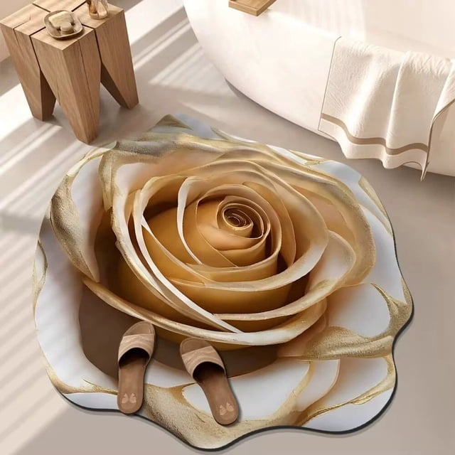 3D Visual Flower Pattern Decorative Mat Lightweight Washable Irregular Carpet for Home Bedroom Living Room Bathroom and Camping