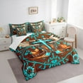 thumbnail image 3 of Manfei Hippie Cowgirl Boot Bedding Comforter Set 7pcs for Teen, Brown Cyan Cross Queen Bedding Sets, Vintage Western Theme Reversible Queen Sheet Sets, Microfiber Bedroom Decor, 3 of 7