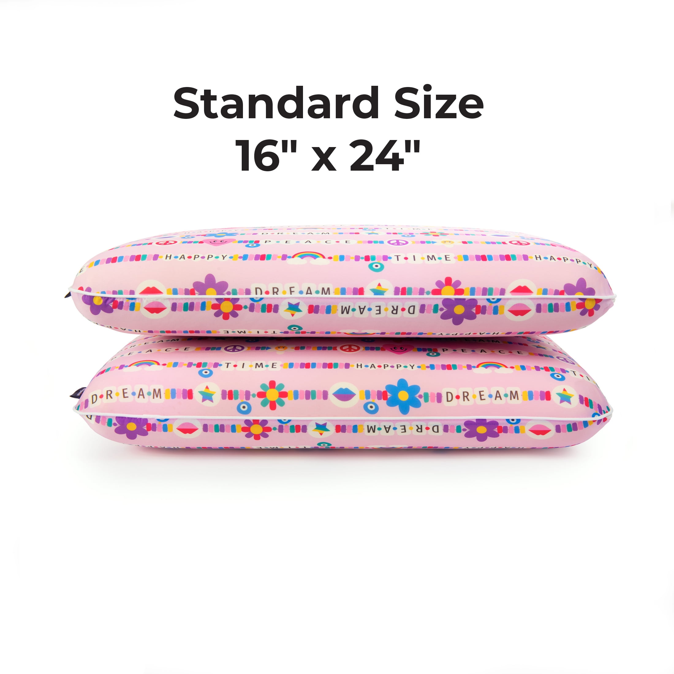 Memory Foam Fun Pillow with Cool-to-The-Touch Cover, Standard/Queen, Pink Friendship Bracelet 2 Pack