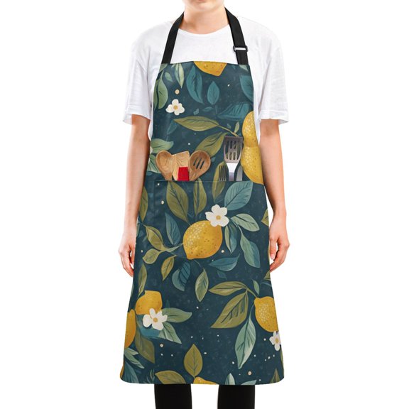 Yayeee Chief Kitchen Apron with Pockets for Cooking Water Resistant Unisex Adjustable Neck Strap, Blue Lemons