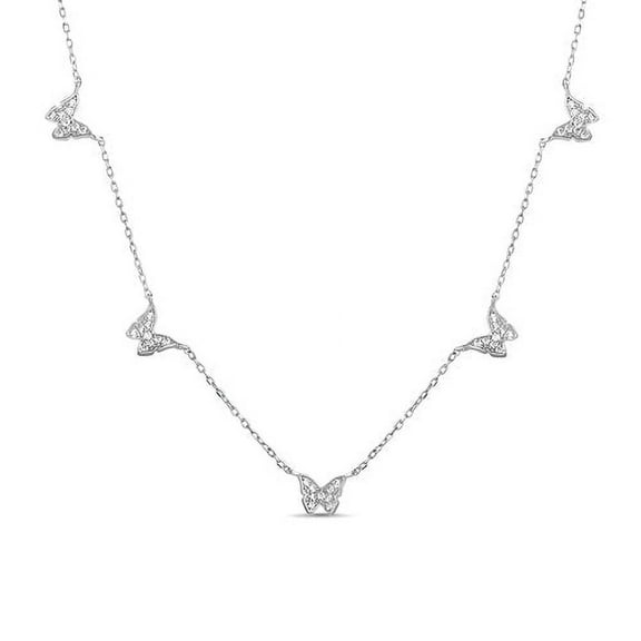 Sterling Silver CZ Butterfly Station Necklace
