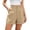 Khaki, variant on Women's Roll Up Pleated Wrap Hem Bermuda Shorts Solid Color Summer High Waisted Elastic Waist Wide Leg Knee Length Shorts with Pockets & Button for Office Commute Mint Green L