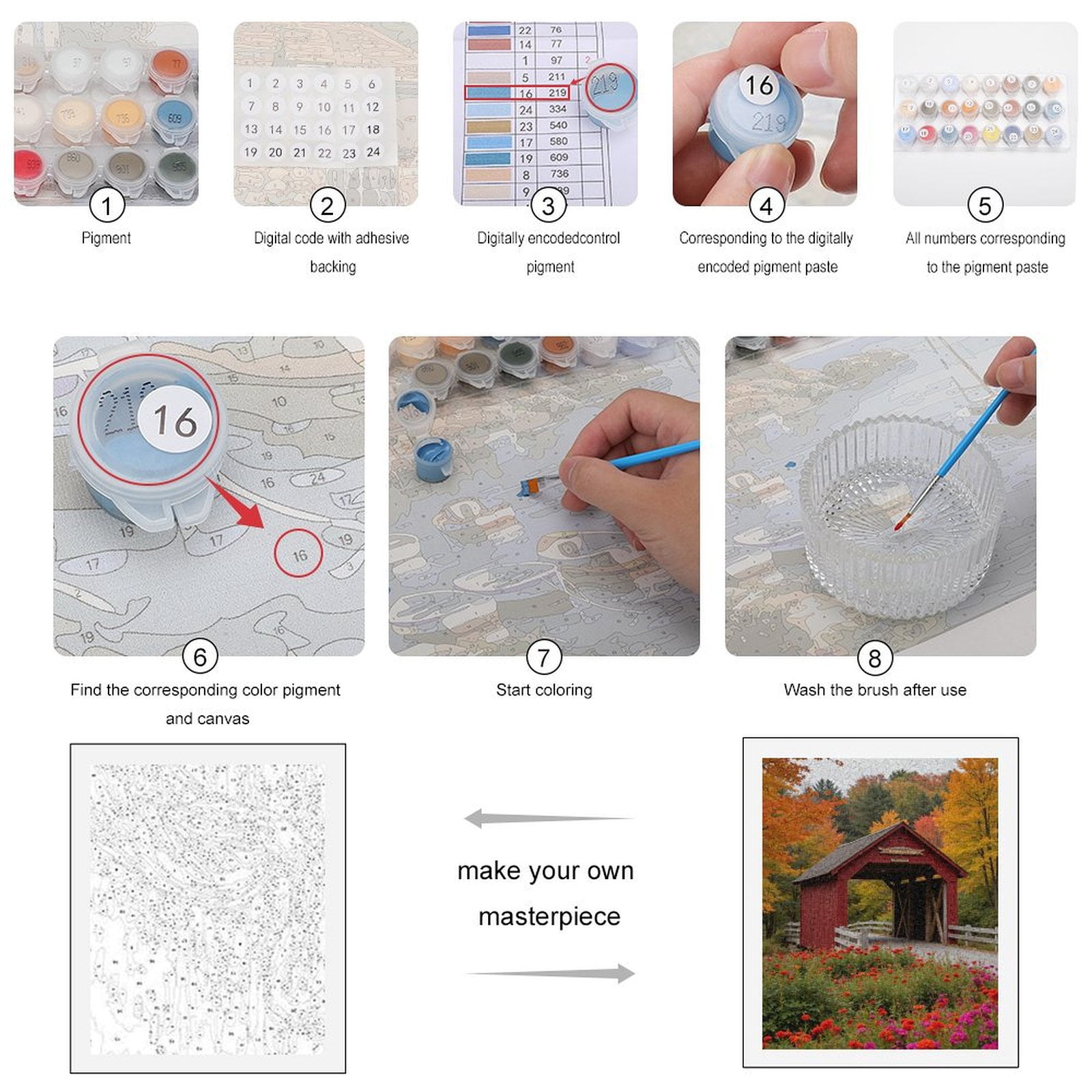 Paint by Numbers Kit for Adults, Red Autumn Covered Bridge Flowers Paint by Numbers, Easy Paint by Numbers Kit for Adults Beginner, DIY Adult Paint by Number Kits on Canvas, Home Decor