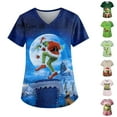 thumbnail image 2 of Uniformes de enfermera para mujer, tallas grandes, estampado navideño, camisetas de trabajo, cuello en V cruzado, manga corta con estampado de "Grinch" y 2 bolsillos, tallas S-5XL., 2 of 4