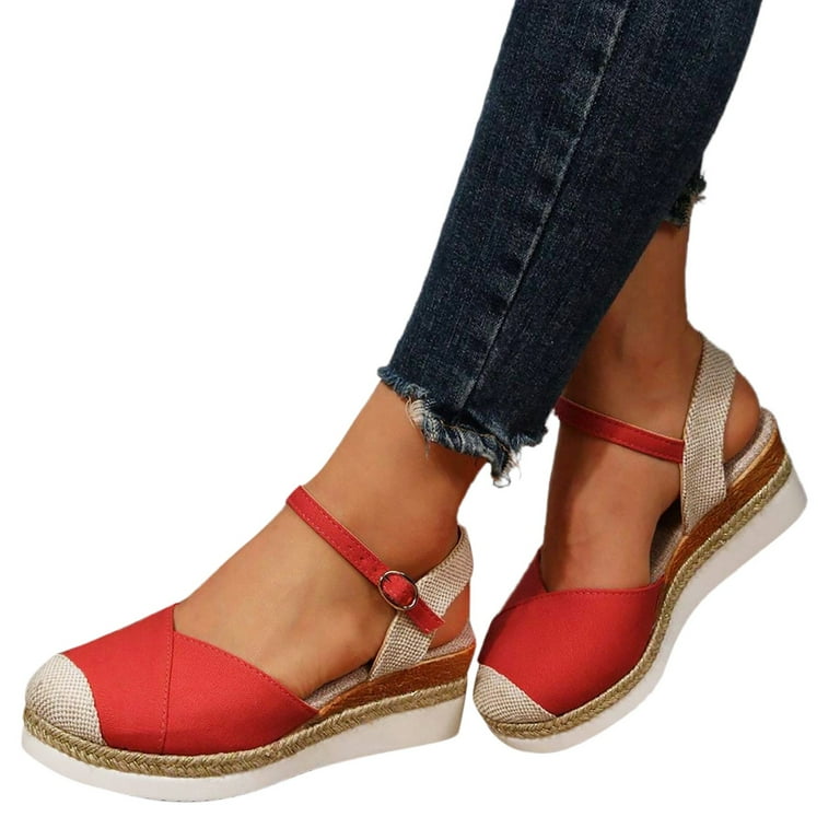 Funky Monkey Slides Women Vacation Slingback Court Wedges For Women Canvas Colorblock Espadrille Wedge Shoes Short Heel Sandals for Women Walmart