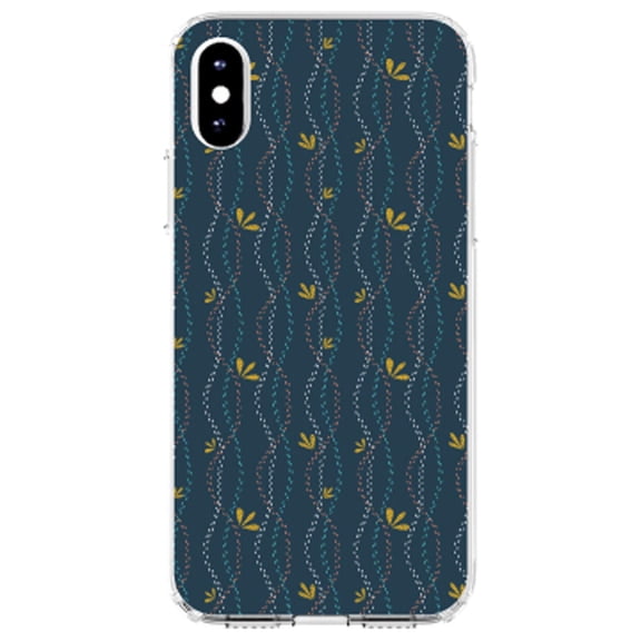 DistinctInk Clear Shockproof Hybrid Case for iPhone X / XS (5.8" Screen) - TPU Bumper, Acrylic Back, Tempered Glass Screen Protector - Modern Floral - Wavy, Navy, Pink, Teal