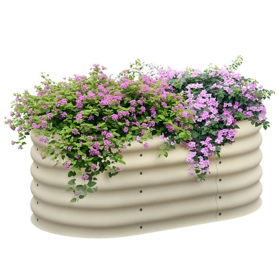 Galvanized Raised Garden Bed Kit, Outdoor Metal Elevated Planter Box with Safety Edging, Easy DIY Stock Tank for Growing Flowers, Herbs & Vegetables, Cream