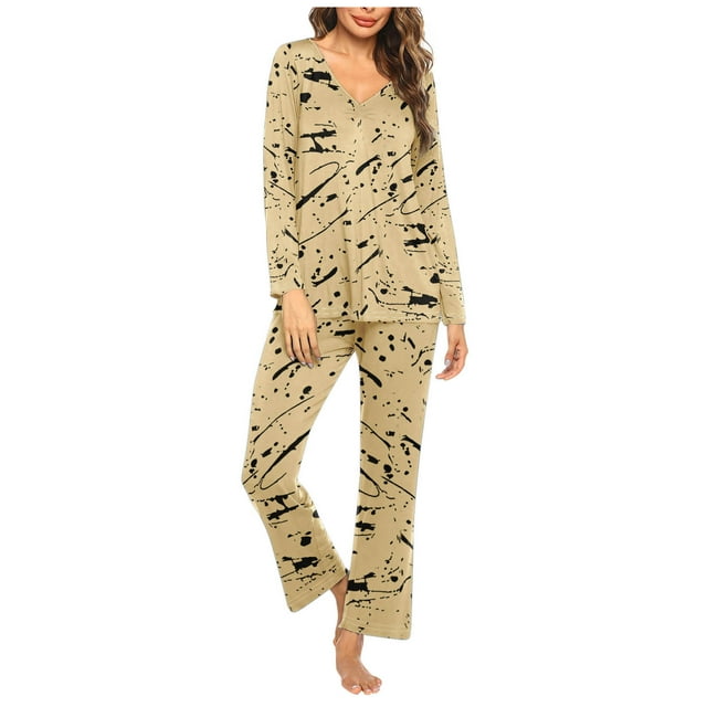 Rbaofujie Shorts Pajama Set Ladies' Casual Solid Color Casual Top Pants Pajama Set Pajama Set