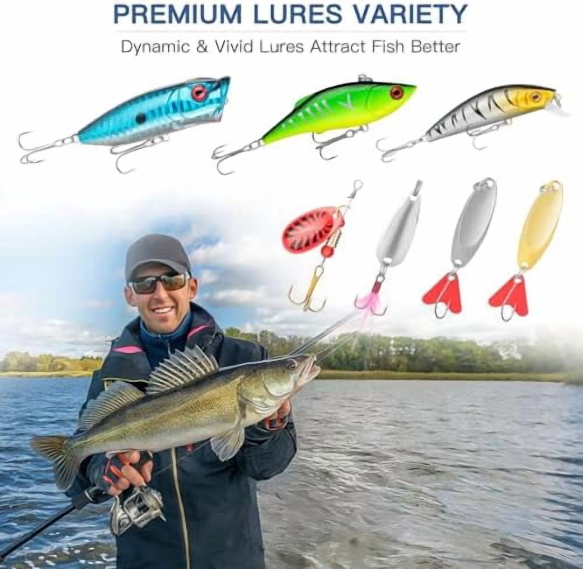 YNGLLC Fishing Lures, Tackle Box with Tackle Included, Crankbaits, Spoon, Hooks, Weights & Other Accessories, Fishing Bait Lure Gear Kit Gifts for Men Bass Freshwater