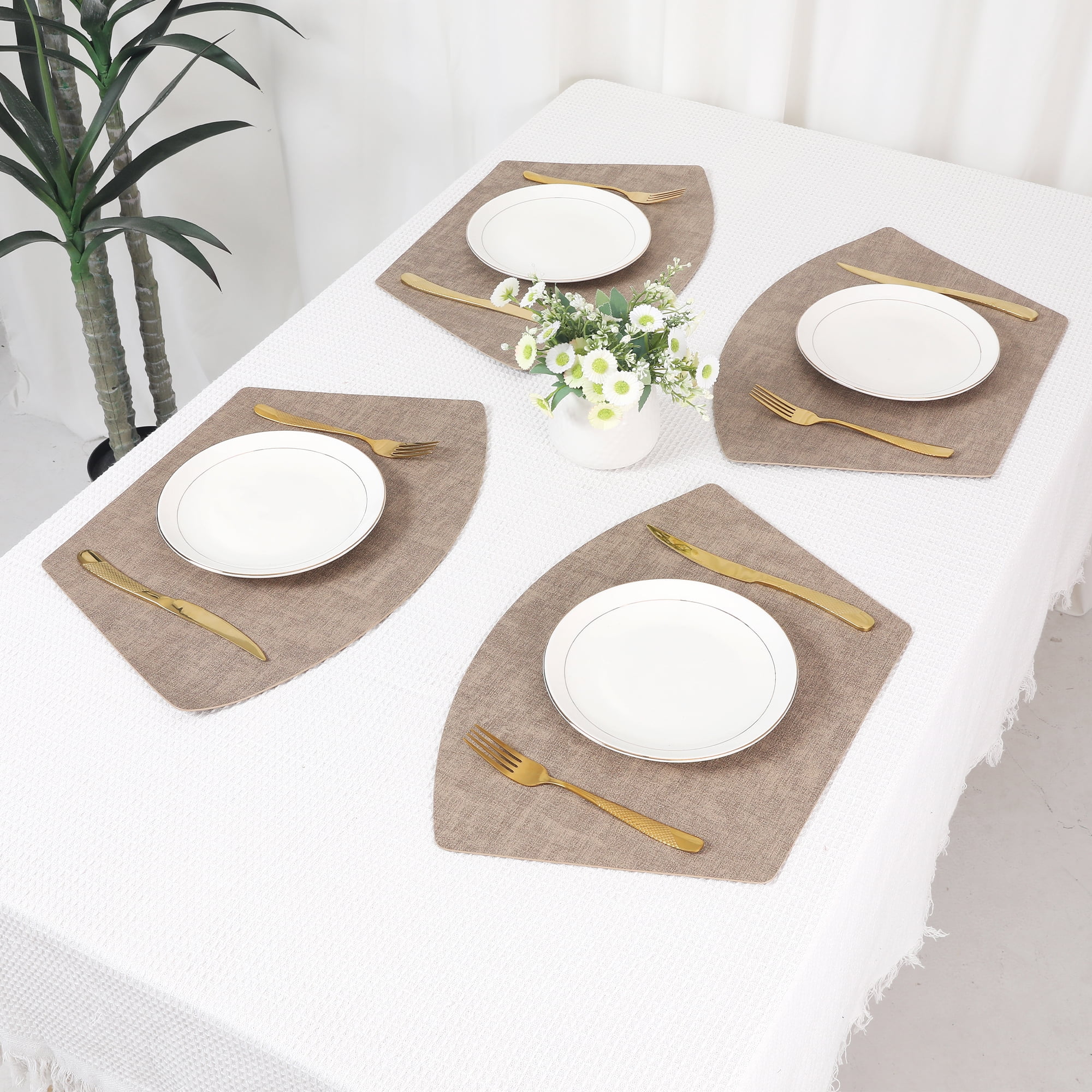 Unique Bargains Set of 6 Faux Leather Placemats Beige