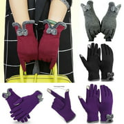 Womens Ladies Bow Fleece Lined Warm Thick Touch Screen Full Finger Winter Gloves