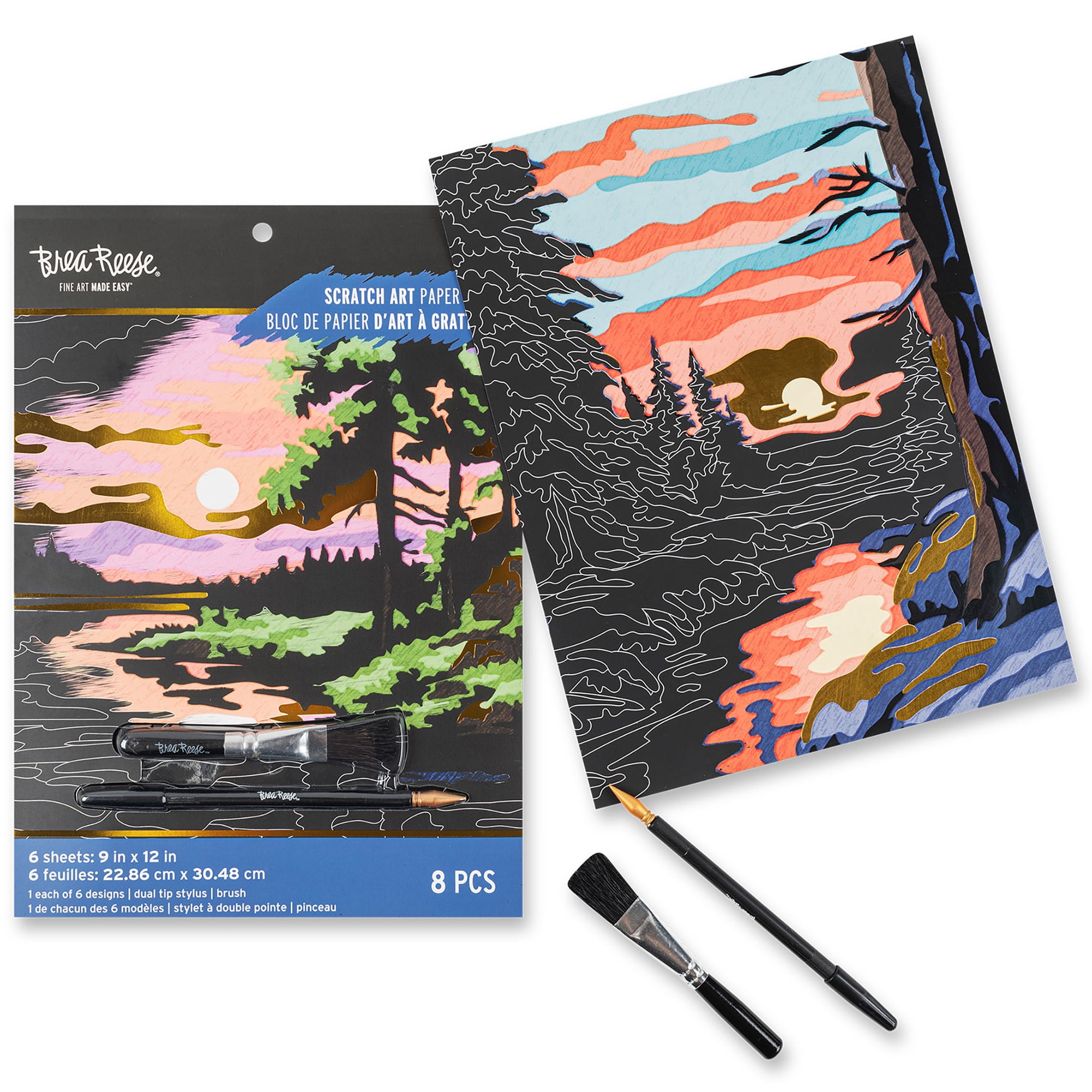 Brea Reese: Scratch Art Paper Pad - Seasonal Landscapes - 6 Designs, Guided Art, Metallic Accents, Dual-Tip Stylus & Brush, 9x12" Pages, Adult Craft