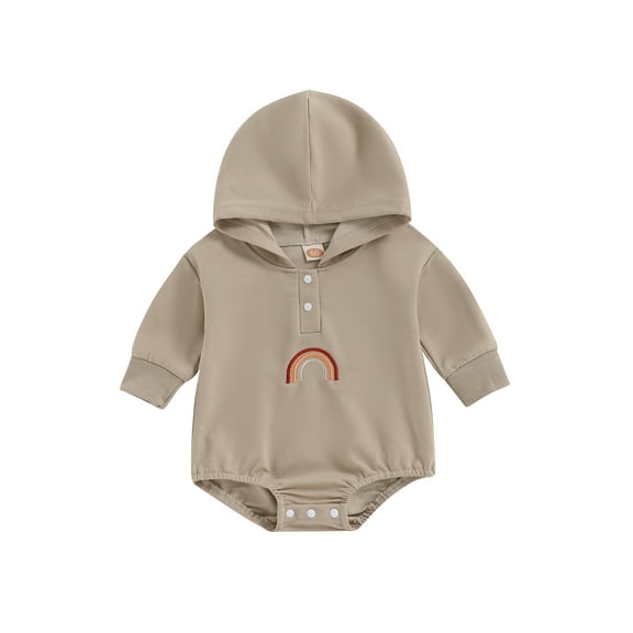 Bagilaanoe Newborn Baby Girl Boy Hooded Romper Sweatshirt Long Sleeve Bodysuit Rainbow Embroidery Pullover 3M 6M 12M 18M 24M Infant Casual Tee Tops