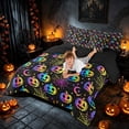 thumbnail image 4 of Homewish Neon Pumpkin Lantern Full Size Bedding Sets, Halloween Spider Web Moon Full Size Bed in a Bag, Black Rainbow, Black Reversible 7-Piece, 4 of 7