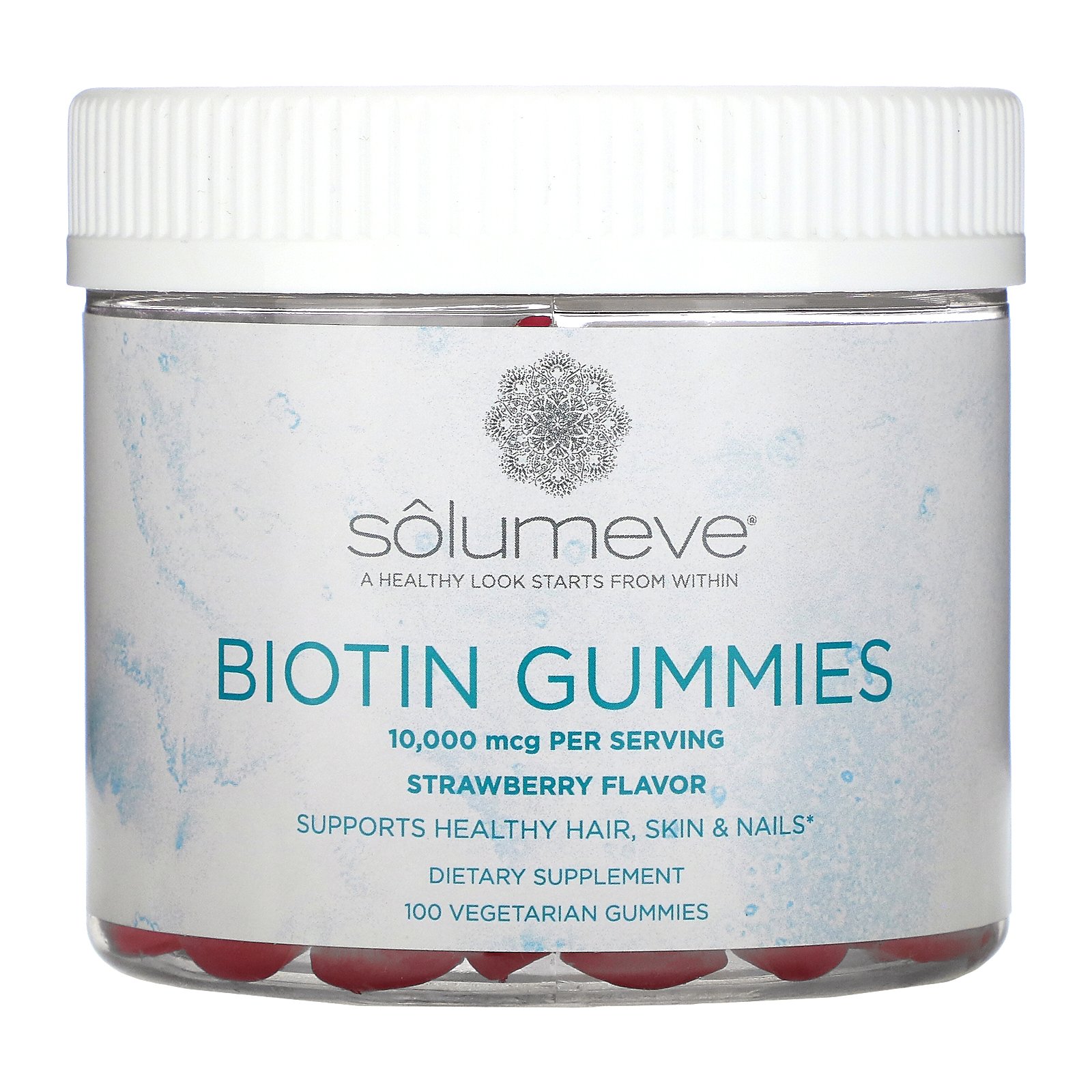 Solumeve Biotin Gummies, Gelatin Free, Strawberry Flavor, 10,000 mcg