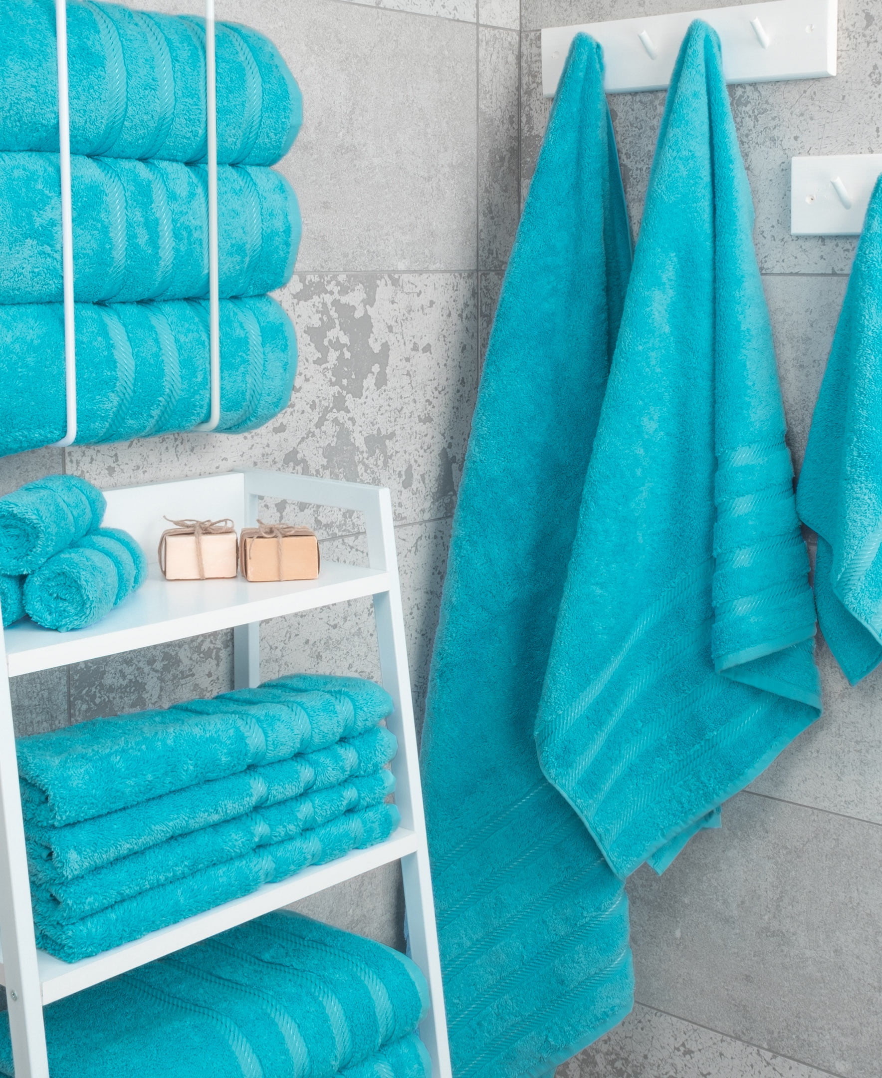 American Soft Linen Luxury 4 Piece Bath Towel Set, 100% Cotton Turkish Bath Towels for Bathroom, Aqua Blue