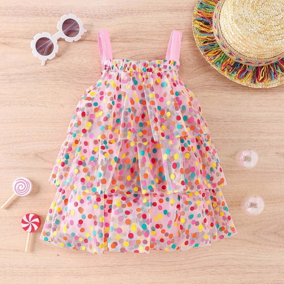 MNCEKFOD Baby Girl Flower Girl Dress Sleeveless Polka Dot Printed Mesh Cake Tutu Dress Layered Design Elegant Outfit For Festival Carnival Party Baby Girl Dresses Red