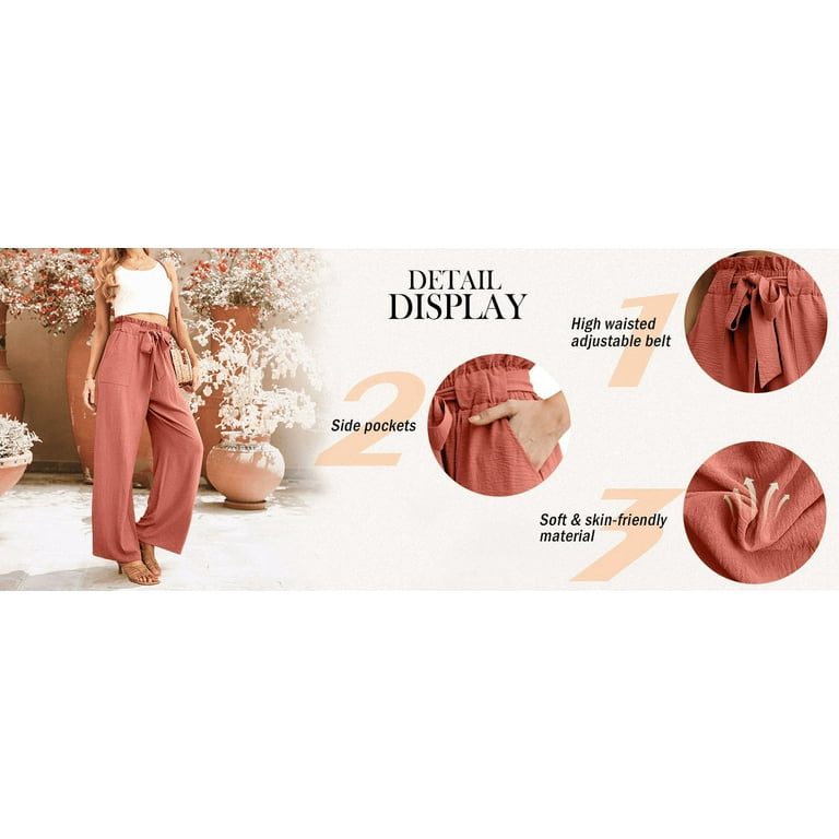 JWD Women's Flowy Wide Leg Pants with Elastic Waistband
