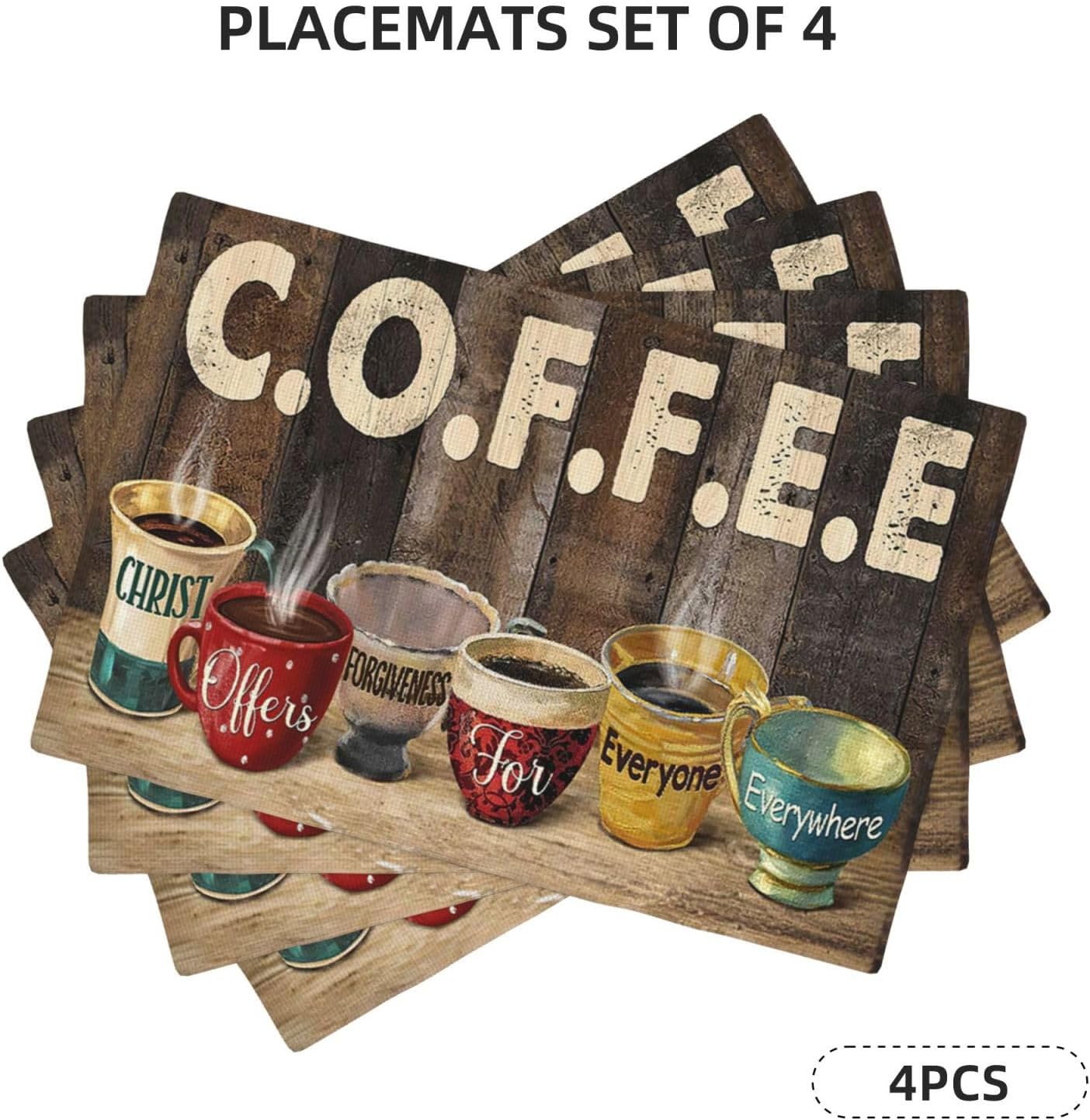 Christian Coffee Placemats Set of 4 Coffee Table Mats Washable Place Mats for Home Party Indoor Kitchen Dining Table Decoration 12x18 Inch
