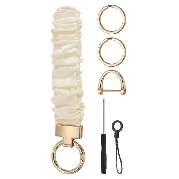 Scrunchie Keychain Wristlet, Cute Lanyard with D Ring & Key Rings for Women, White