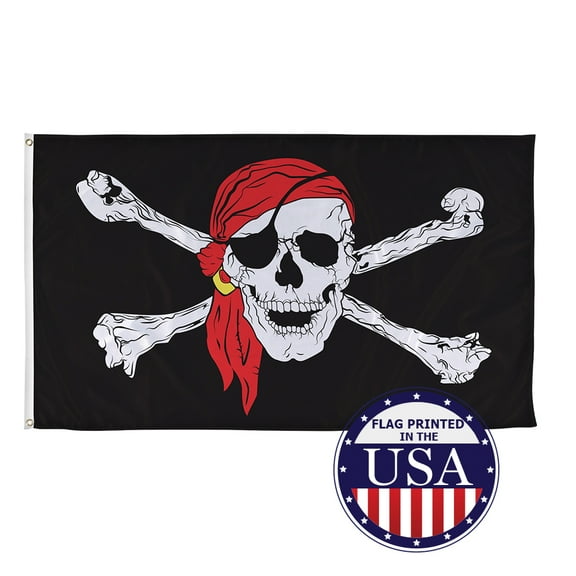 Vispronet 3ft x 5ft Red Jolly Roger Pirate Flag, Bandana, Indoor, Outdoor