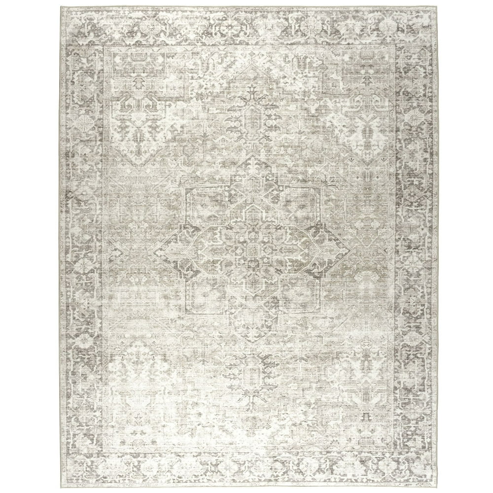 ReaLife Rugs Machine Washable Vintage Distressed Traditional Beige Ivory Ecofriendly Recycled
