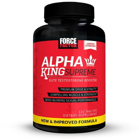 Force Factor Alpha King Supreme New & Improved Testosterone Booster for Men with Fenugreek Seed & Ashwagandha to Increase Drive & Vitality, Boost Performance, and Build Muscle & Strength, 120 Tablets