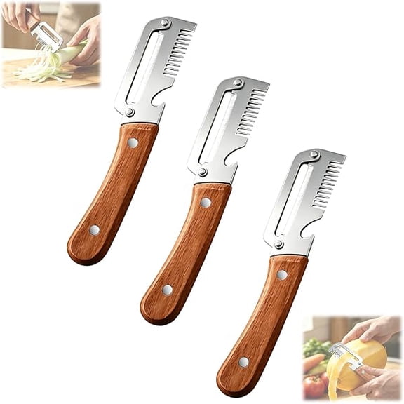 Vegetable Peeler for Kitchen,Multifunctional Vegetable Peeler With Wooden Handle And Bottle Opener,Vegetable Peelers,2-in-1 Stainless Steel Kitchen Tool for Fruit Apple Potato Pumpkin Papaya