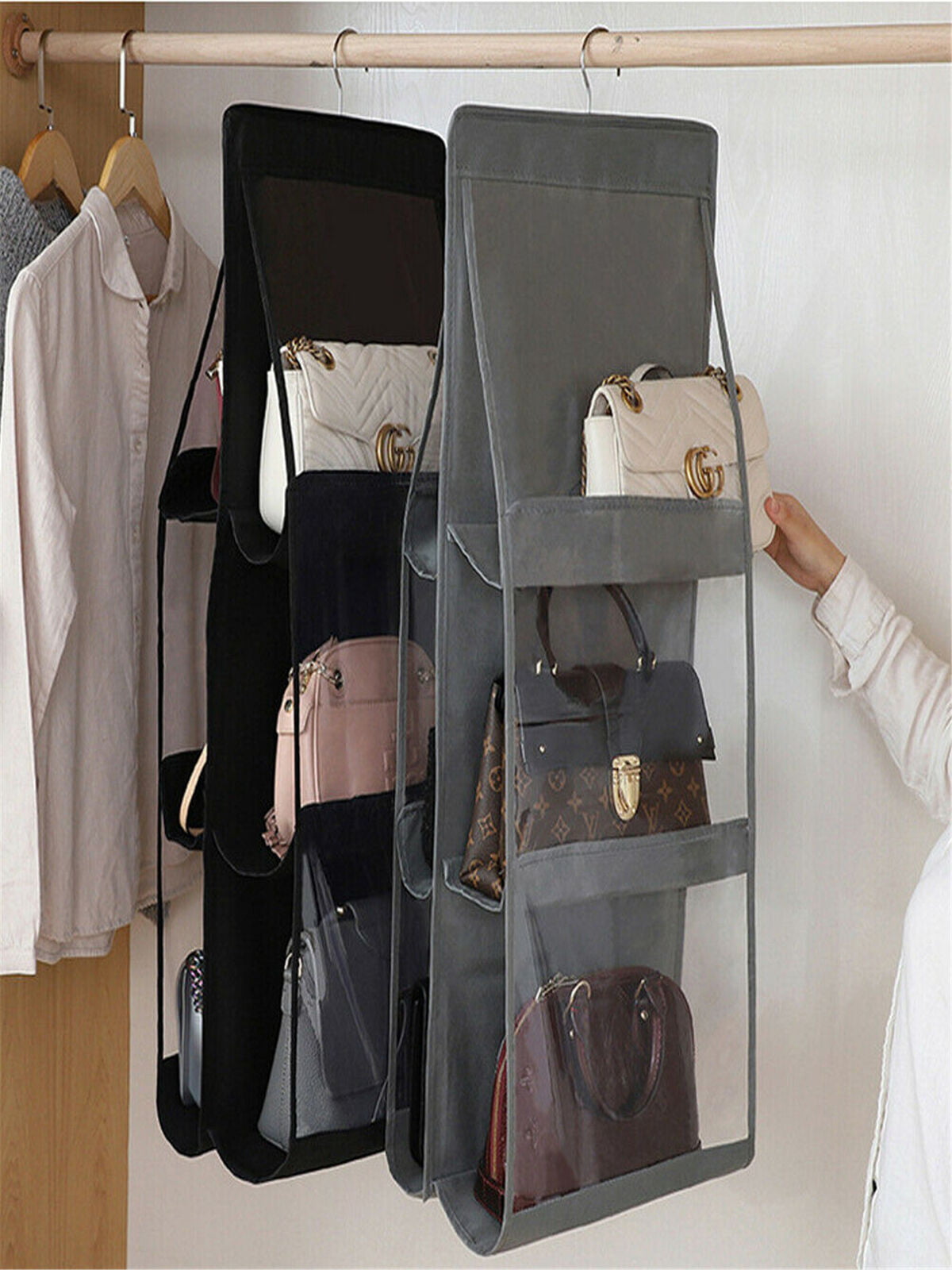 Hanging Handbag Organizer 3/4 Layer Shelf Bag Storage Holder Wardrobe Closets 