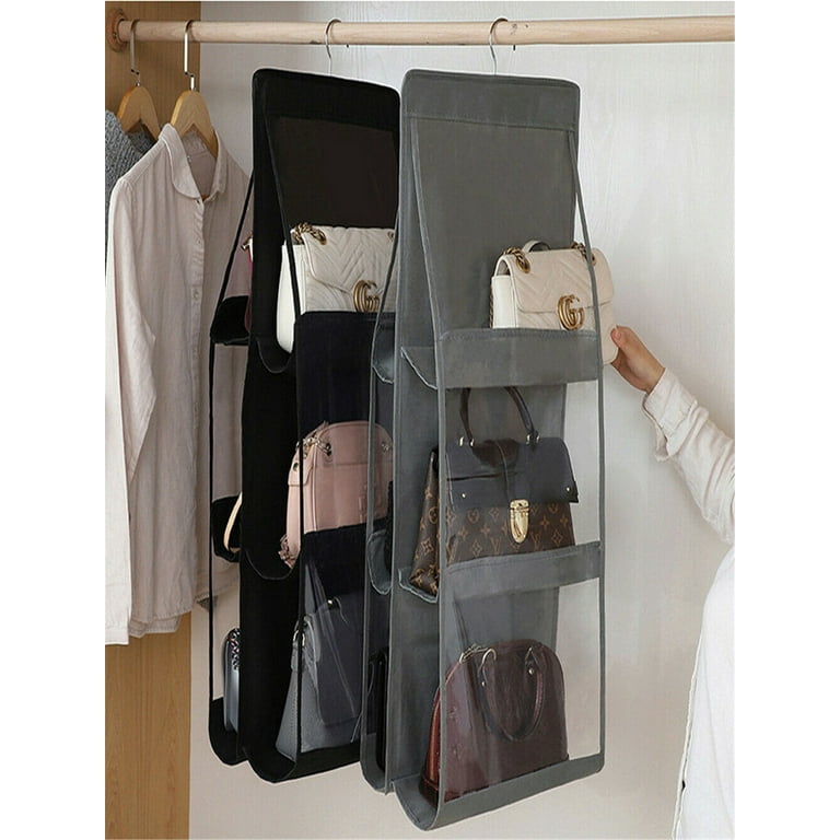 Hanging Handbag Organizer,6 Pockets Shelf Bag Storage Holder Wardrobe&Closets, Size: One size, Black