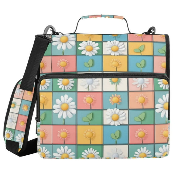 FORMRS Zipper Binder with Shoulder Strap 1.5-inch Ring 500 Sheet Capacity File Bag, Daisy Mosaic