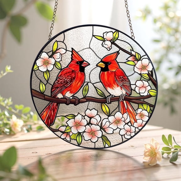 Cardinal Stained Glass Suncatcher, Red Bird Window Hanging, Garden Decor, Gift for Nature and Bird Lovers