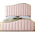 thumbnail image 3 of Maklaine Contemporary Solid Wood and Velvet Queen Bed in Pink, 3 of 5