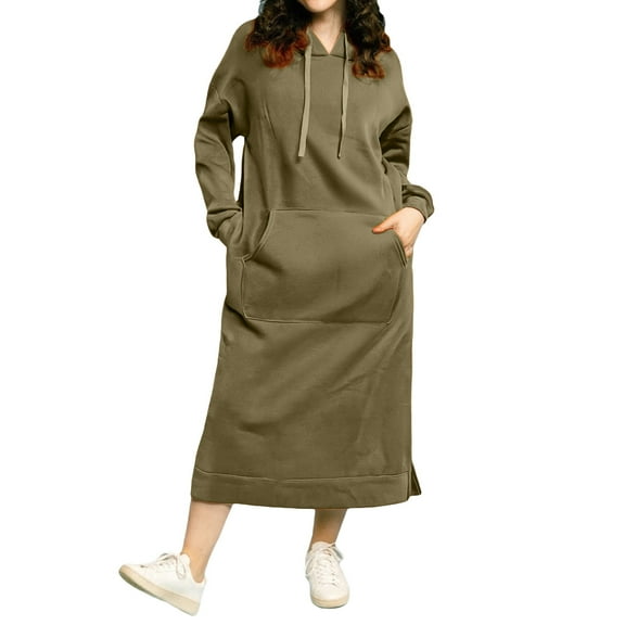 Wangmeiwg Women's Sweatshirts Women's Loose Fit Knitted Hooded Sweater Dress with for Autumn Winter Fashion Long Pocket Skirt Casual Warm Outfit Green M